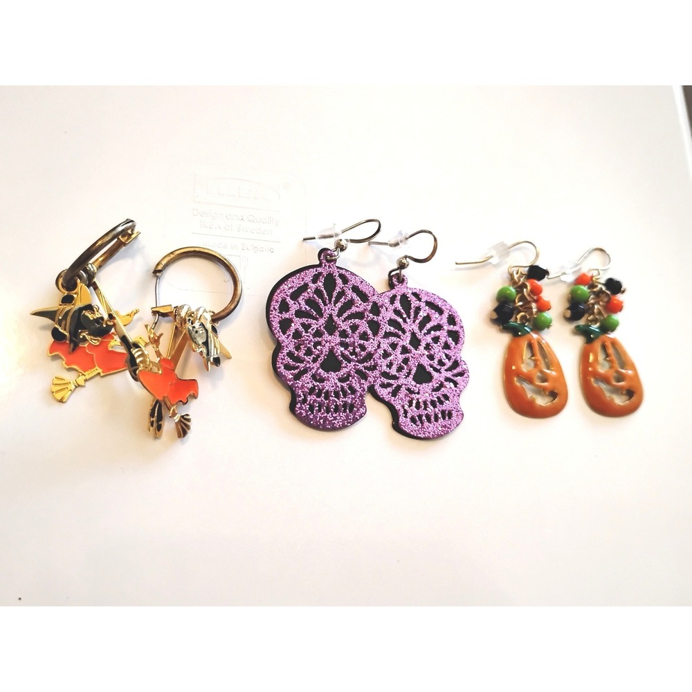 🍁Halloween Earring Bundle Lot Vintage Disney Minnie Witch Skull Pumpkin Fall